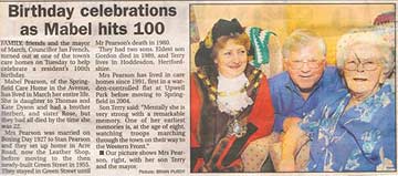 Photograph showing a newspaper cutting of a recent birthday celebration for a Springfield Care Home centenarian